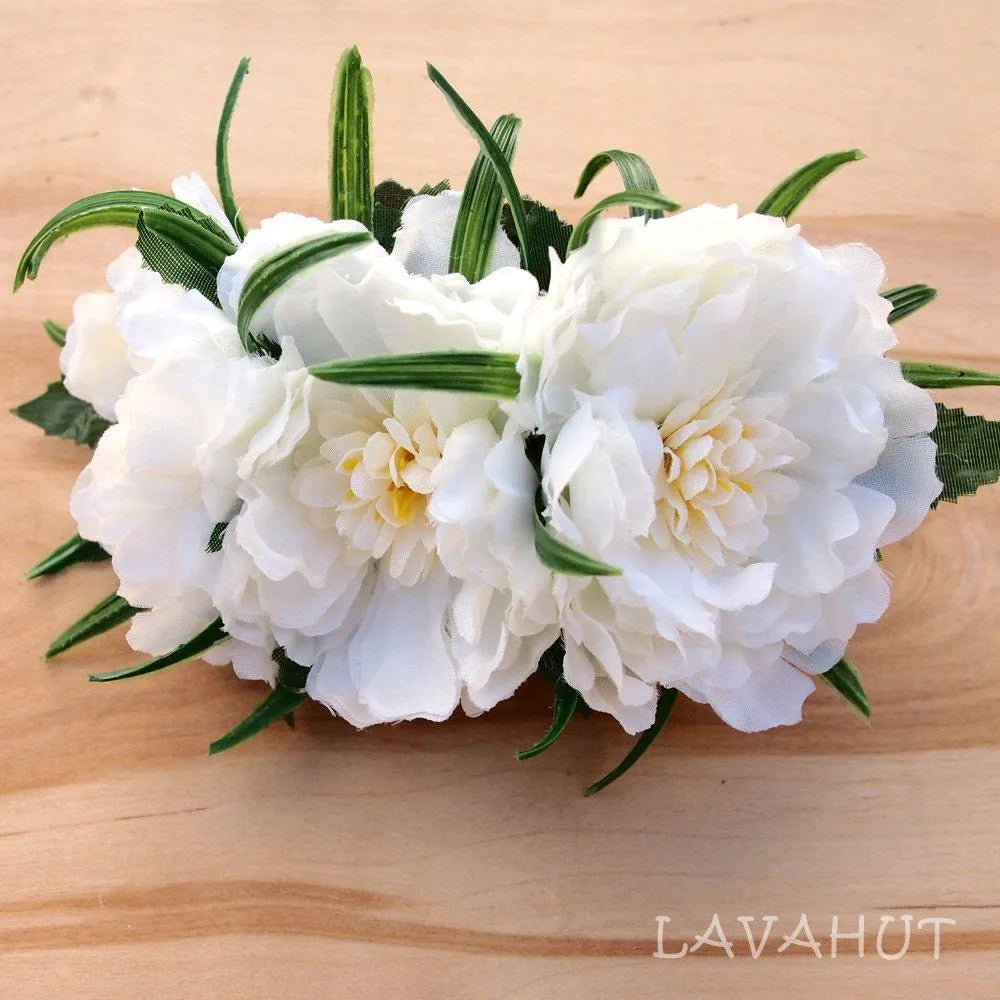 Peony Garden White Hawaiian Flower Hair Clip - Made in Hawaii