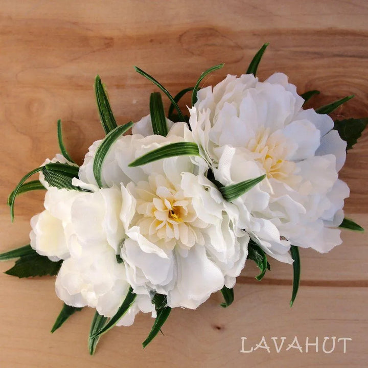 Peony Garden White Hawaiian Flower Hair Clip - Made in Hawaii