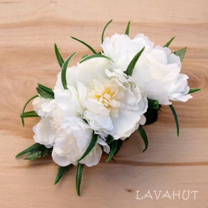 Peony Garden White Hawaiian Flower Hair Clip - Made in Hawaii