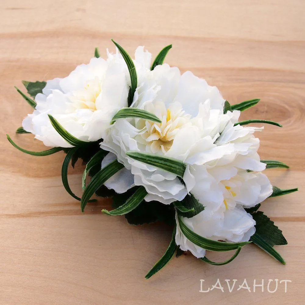 Peony Garden White Hawaiian Flower Hair Clip - Made in Hawaii