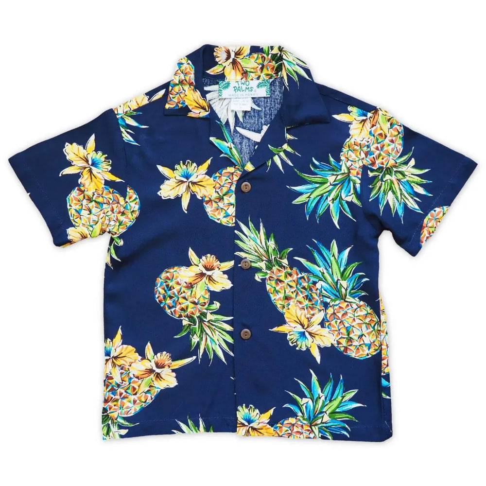 Pineapple Blue Hawaiian Boy Shirt - Made in Hawaii