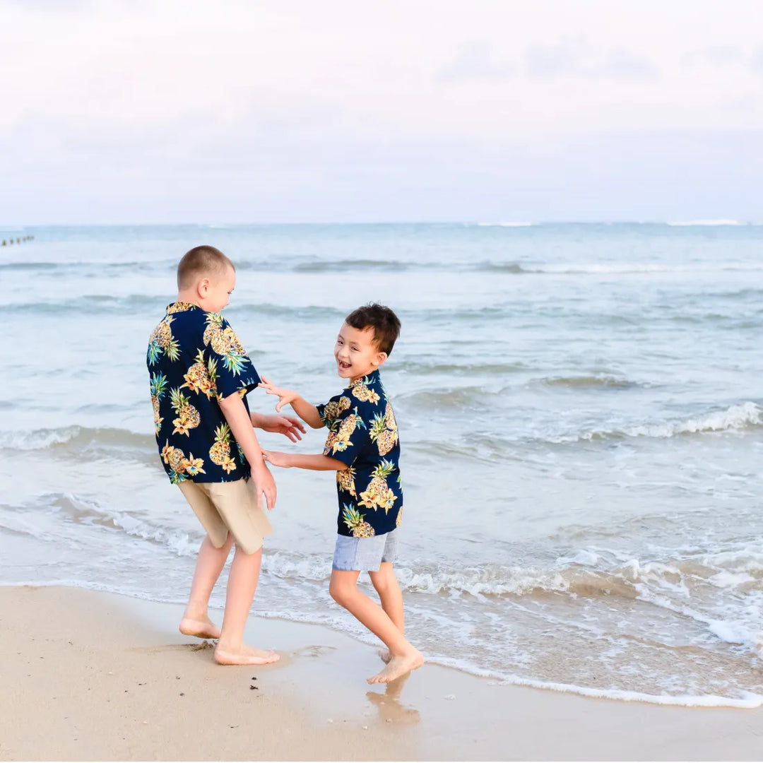 Pineapple Blue Hawaiian Boy Shirt - Made in Hawaii