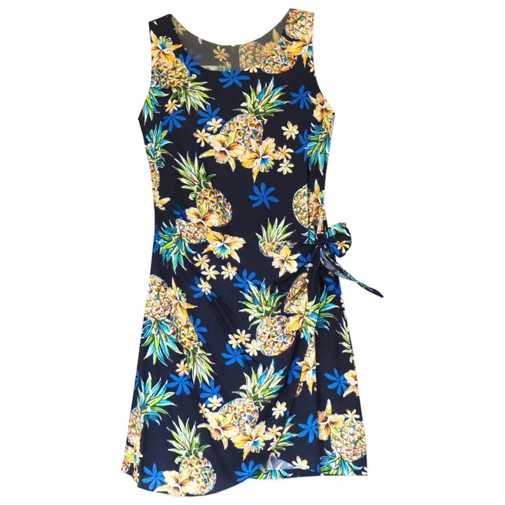 Pineapple Blue Honi Hawaiian Dress - Made in Hawaii