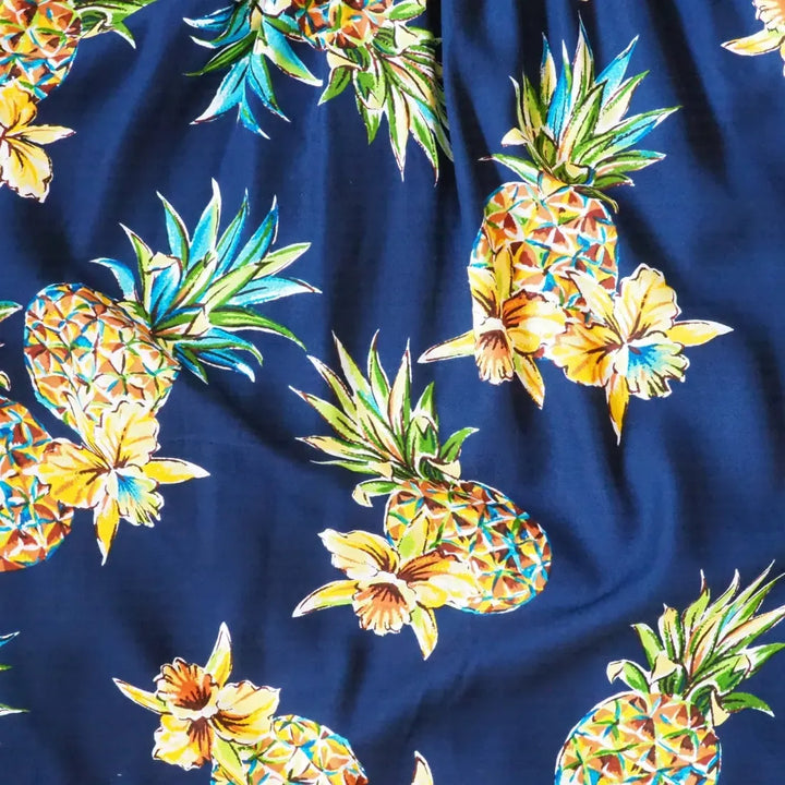 Pineapple Blue Lady’s Hawaiian Rayon Blouse - Made in Hawaii