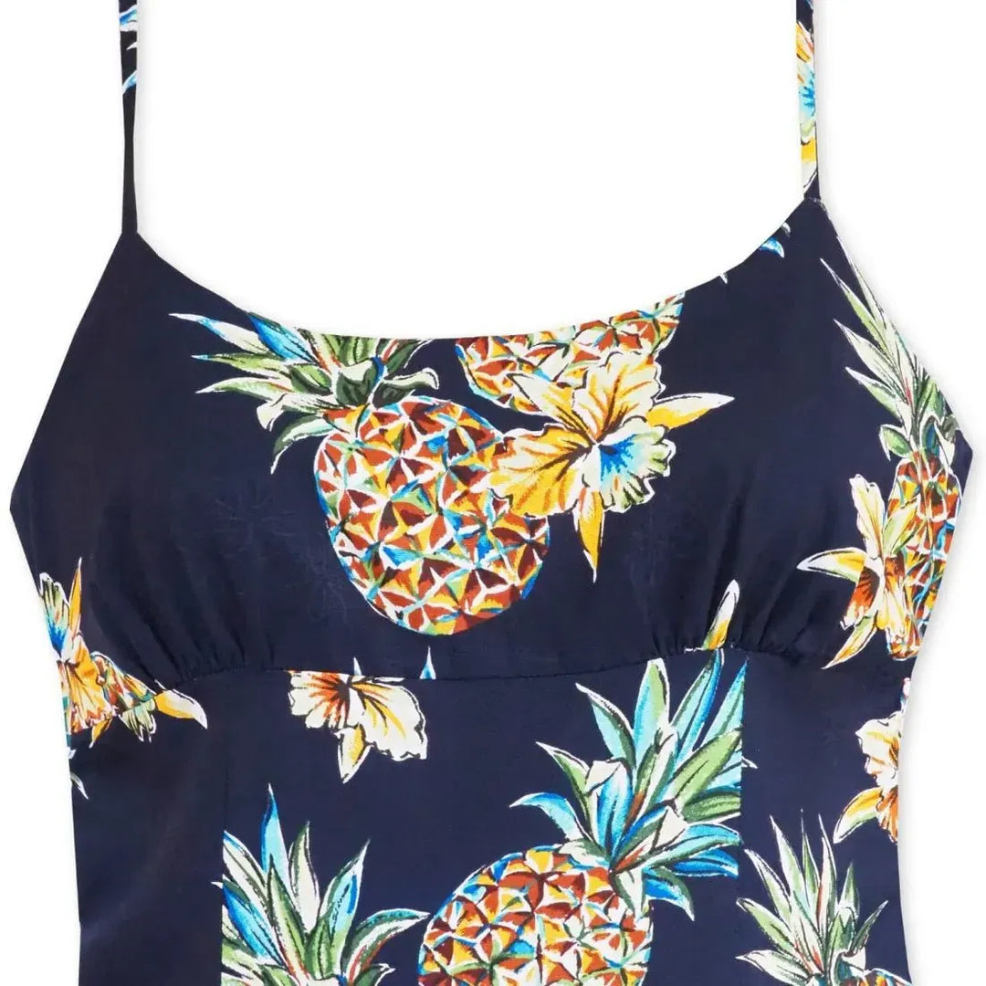 pineapple dress for women Pineapple Blue Long Hawaiian Dress with Skinny Straps M / Blue