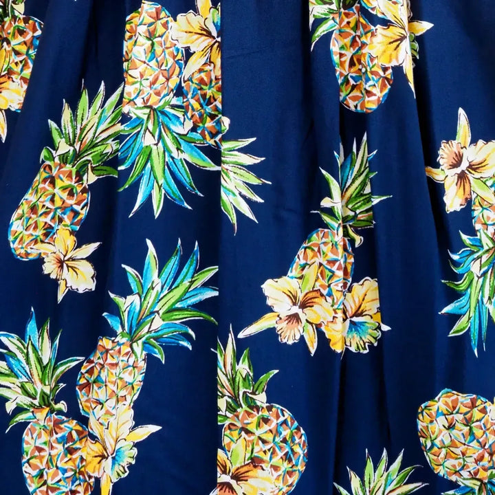 Pineapple Blue Long Hawaiian Dress with Skinny Straps - Made in Hawaii