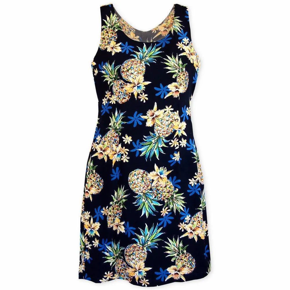 Pineapple Blue Short Hawaiian Tank Dress – Authentic Hawaiian Women's Dress by Lavahut