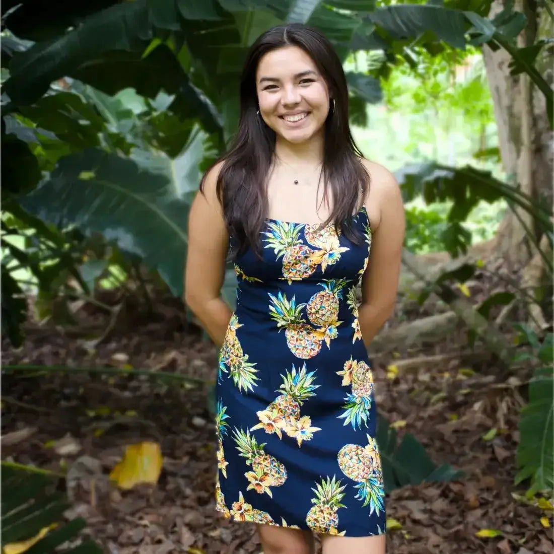 Pineapple Blue Skinny Strap Short Hawaiian Dress Made in Hawaii