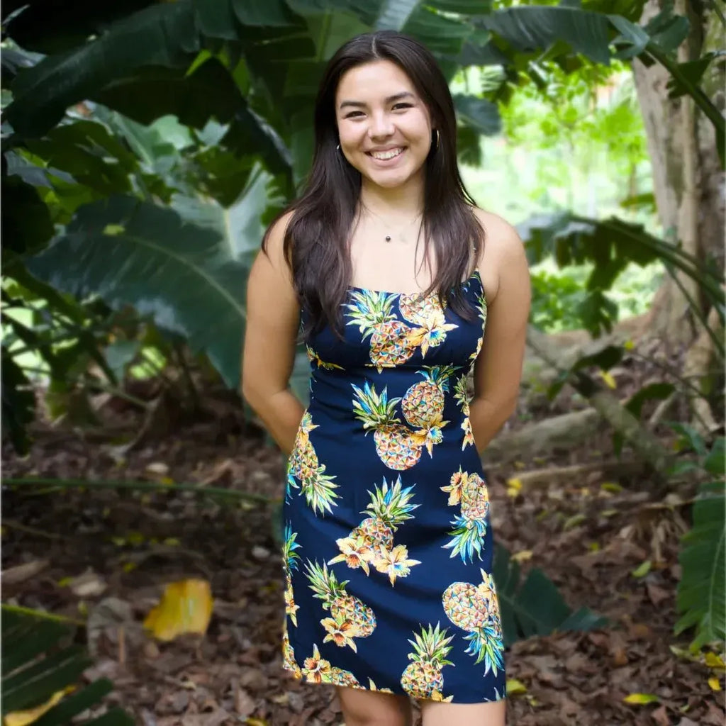 Pineapple Blue Skinny Strap Hawaiian Dress for You XL / Blue