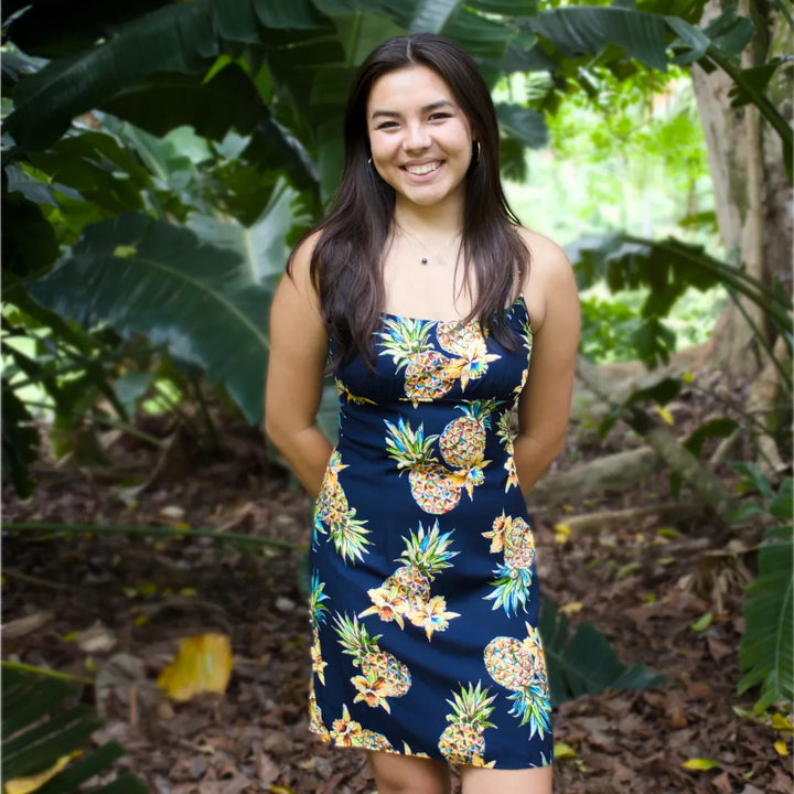 Pineapple Blue Skinny Strap Short Hawaiian Dress - Made in Hawaii