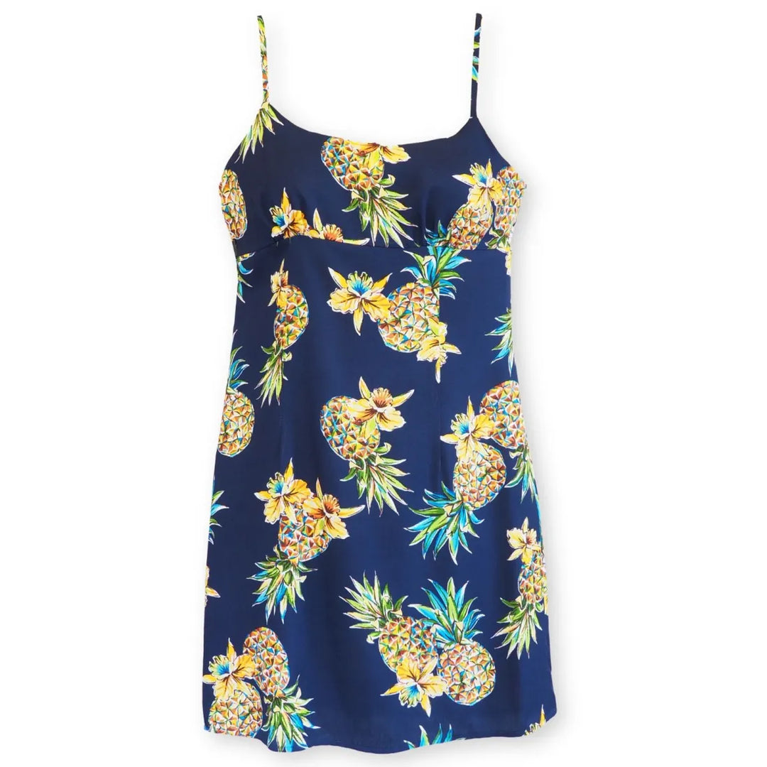 Pineapple Blue Skinny Strap Short Hawaiian Dress - Made in Hawaii