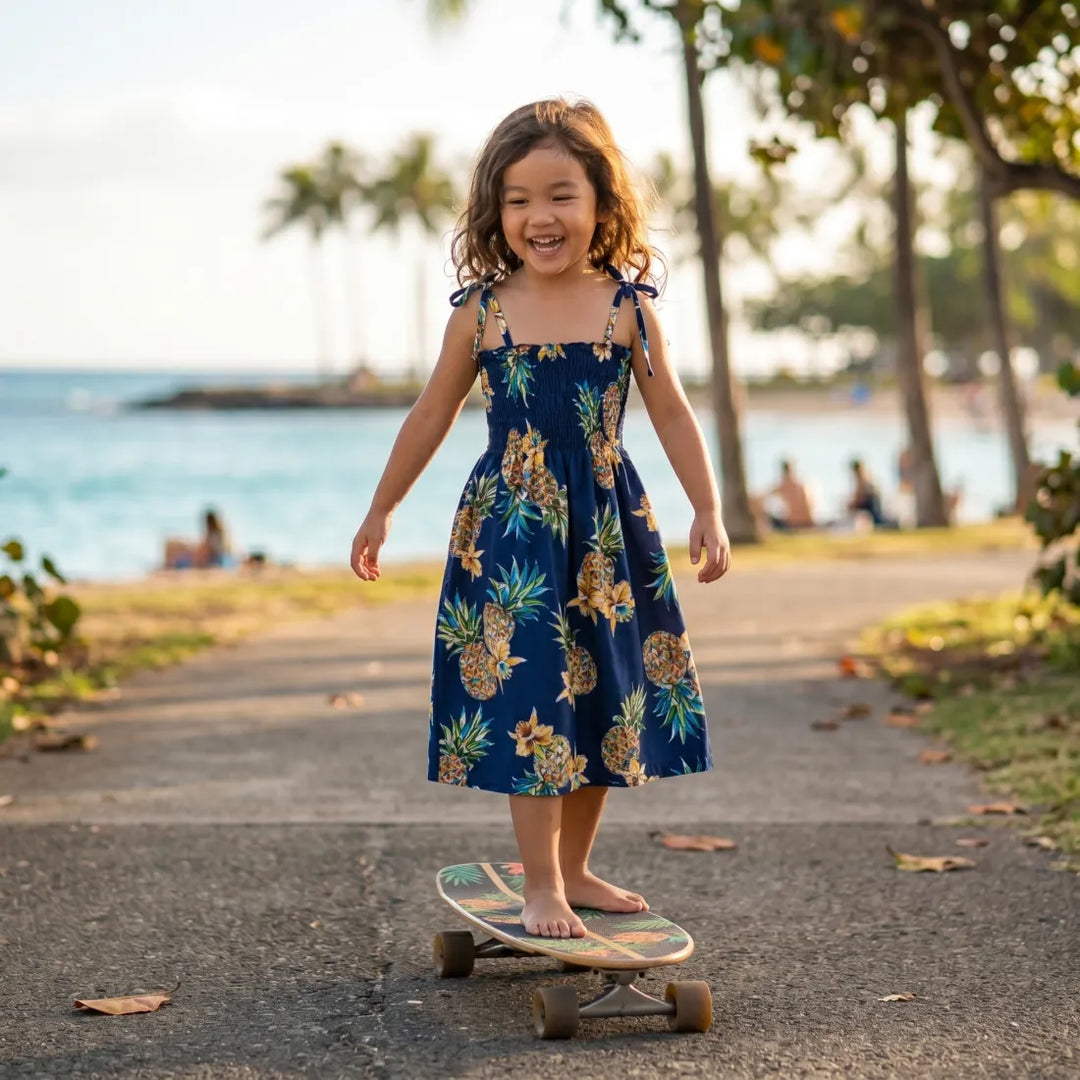 Pineapple Blue Sunkiss Hawaiian Girl Dress - Made in Hawaii