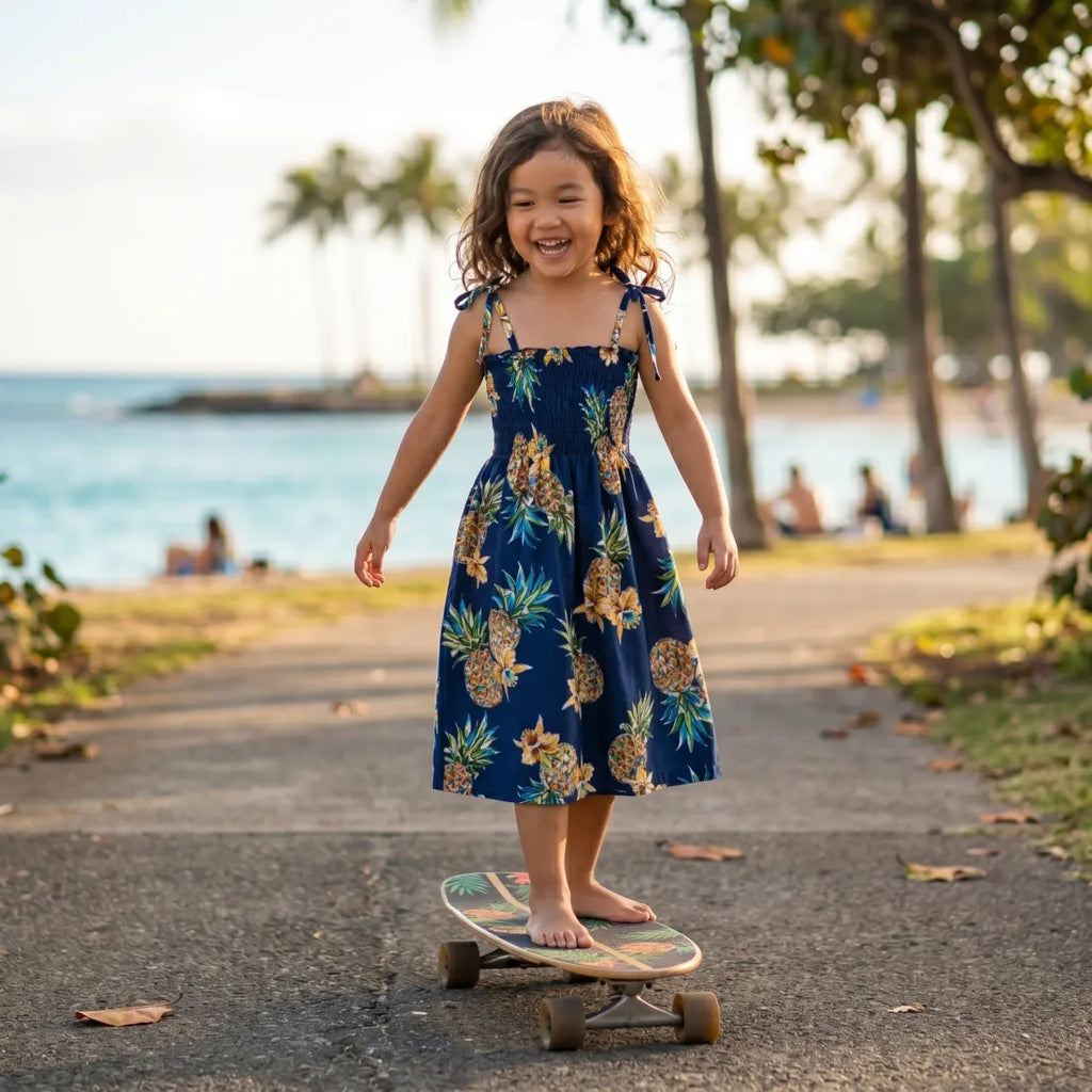 blue pineapple dress Ankle-Length Shift Dress in Blue Pineapple