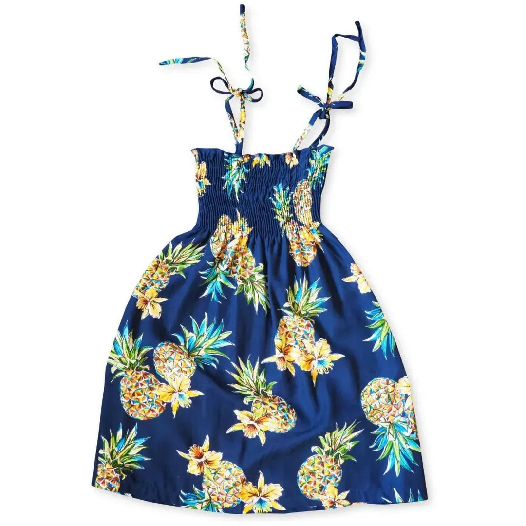 Pineapple Blue Sunkiss Hawaiian Girl Dress for Kids L (10 - 12) / Blue Pineapple Blue Sunkiss Hawaiian Girl Dress for Kids L (10 - 12) / Blue