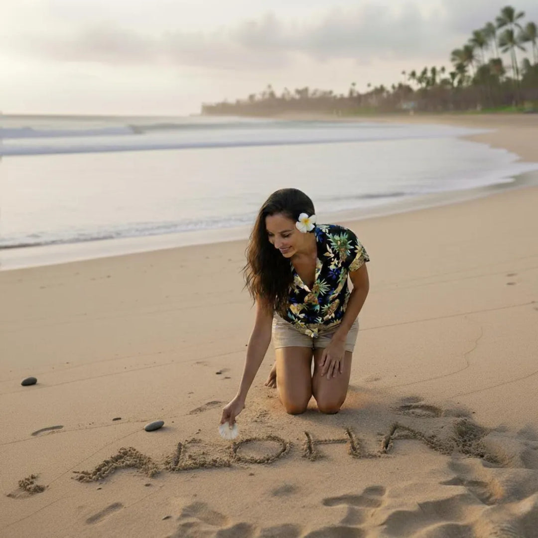 Pineapple Blue Women’s Hawaiian Rayon Shirt - Made in Hawaii