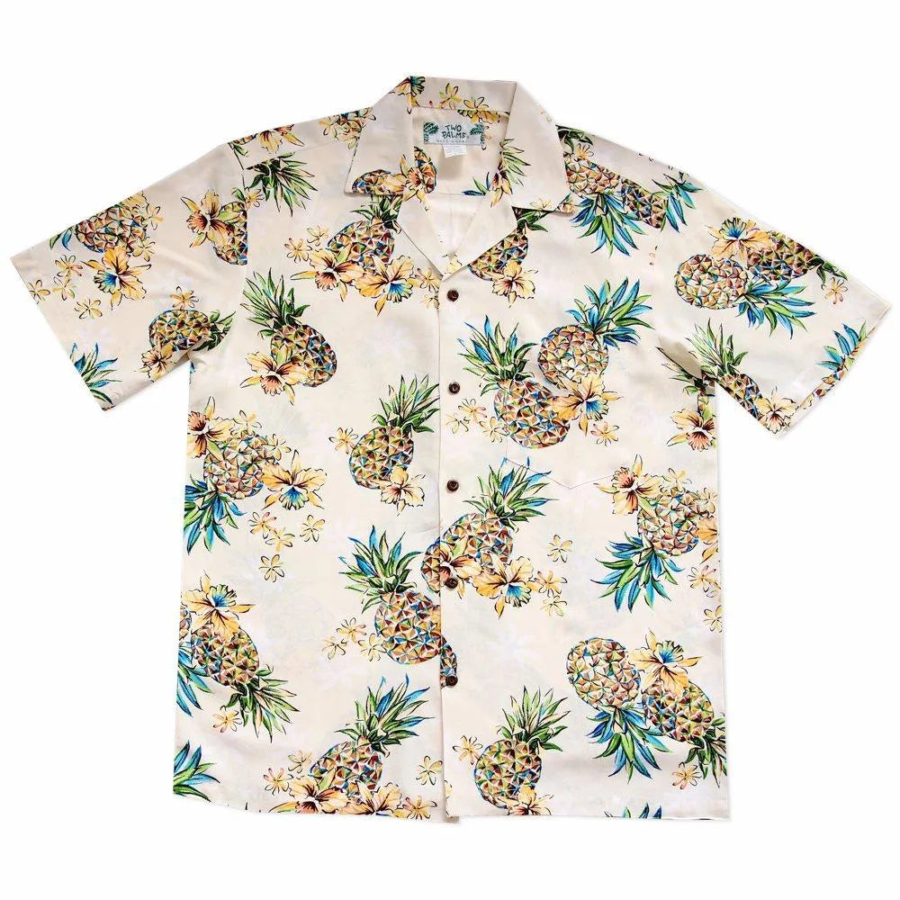 Pineapple Cream Hawaiian Rayon Shirt - Made In Hawaii
