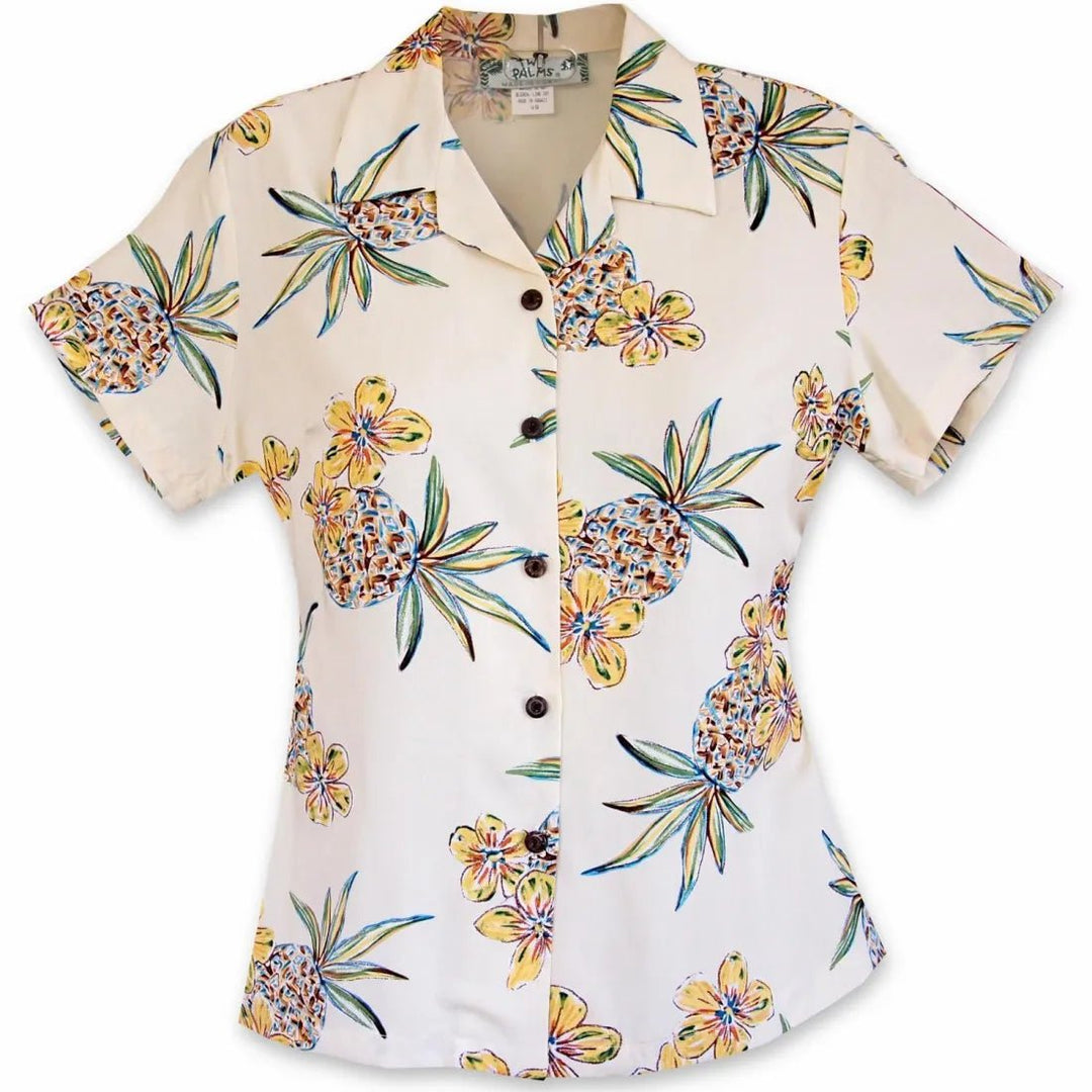 Pineapple Cream Lady's Hawaiian Rayon Blouse – Authentic Hawaiian Women's Blouses by Lavahut