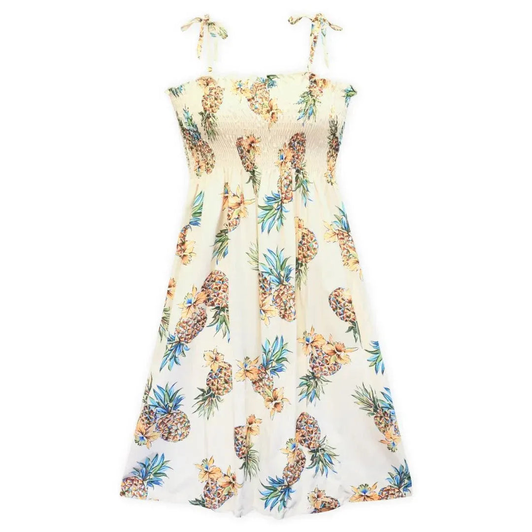 pineapple dress for women cream hawaiian maxi silicone elastic tape lines the bust Pineapple Cream Moonkiss Hawaiian Dress