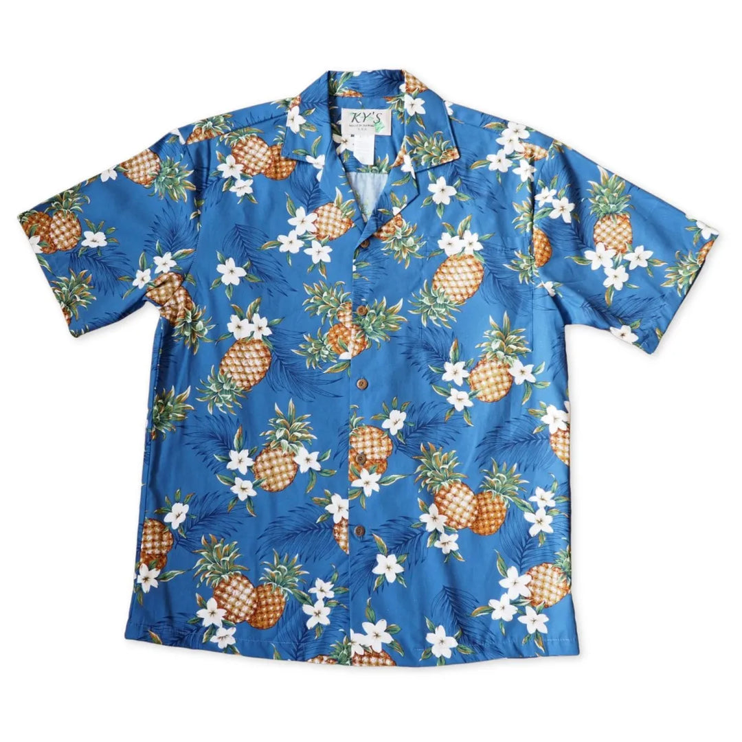 Pineapple Jam Blue Hawaiian Cotton Shirt - Made in Hawaii