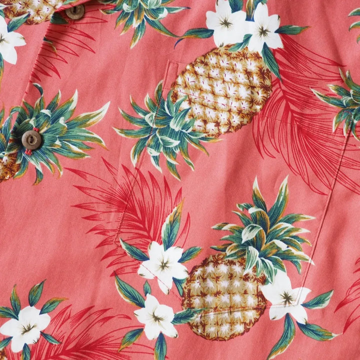 Pineapple Jam Pink Hawaiian Cotton Shirt - Made in Hawaii