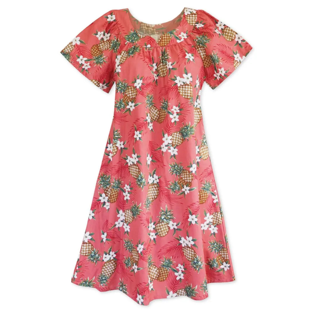 Pineapple Jam Pink Hawaiian Maile Tea Muumuu Dress - Made in Hawaii