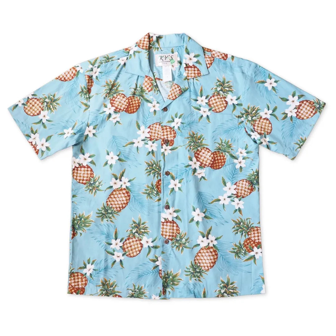 Pineapple Jam Teal Hawaiian Cotton Shirt - Made in Hawaii