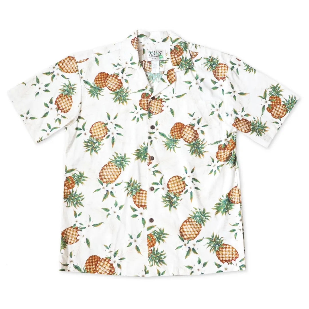 Pineapple Jam White Hawaiian Cotton Shirt - Made in Hawaii