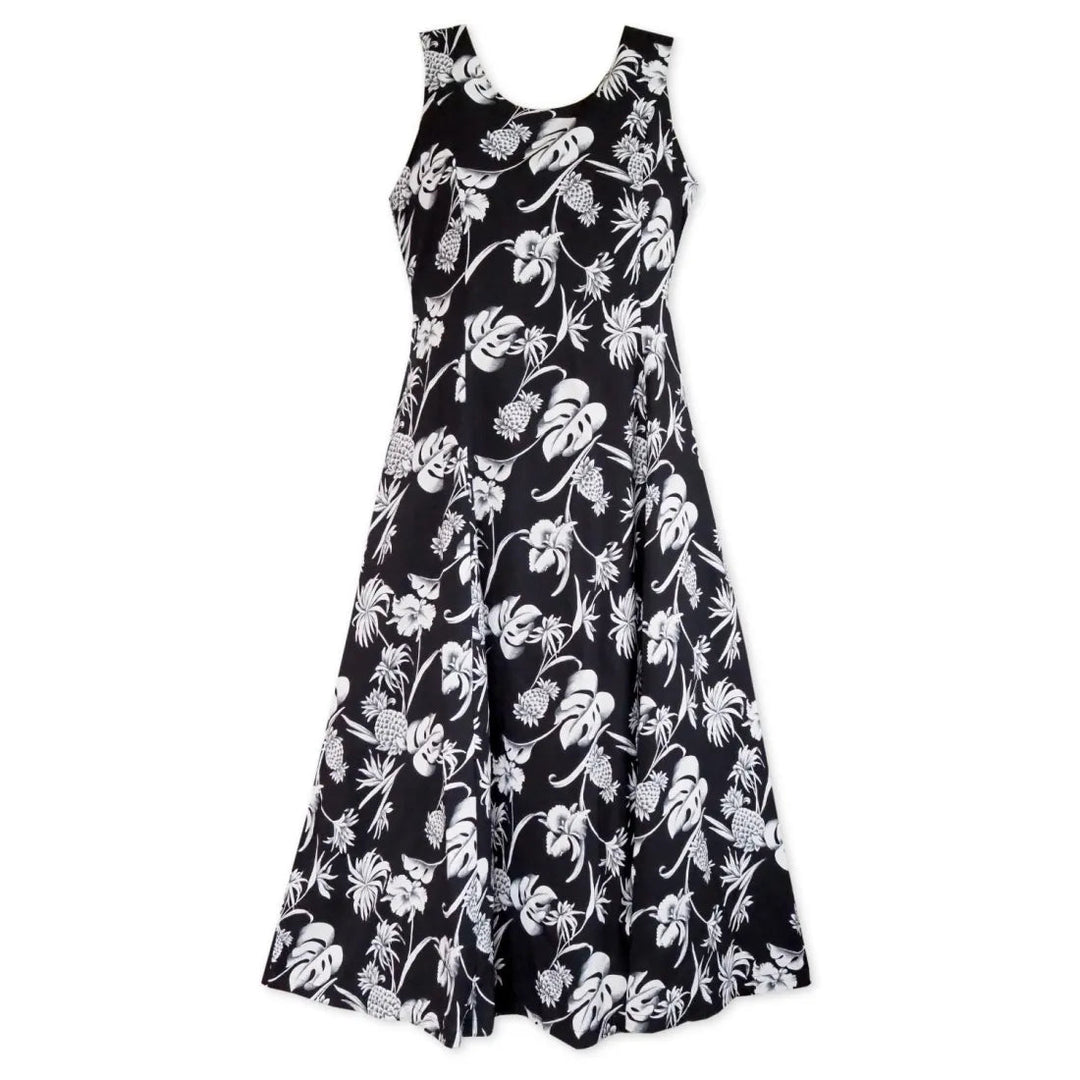 Pineapple Paradise Black Darling Midi Hawaiian Dress – Authentic Hawaiian Women's Dress by Lavahut