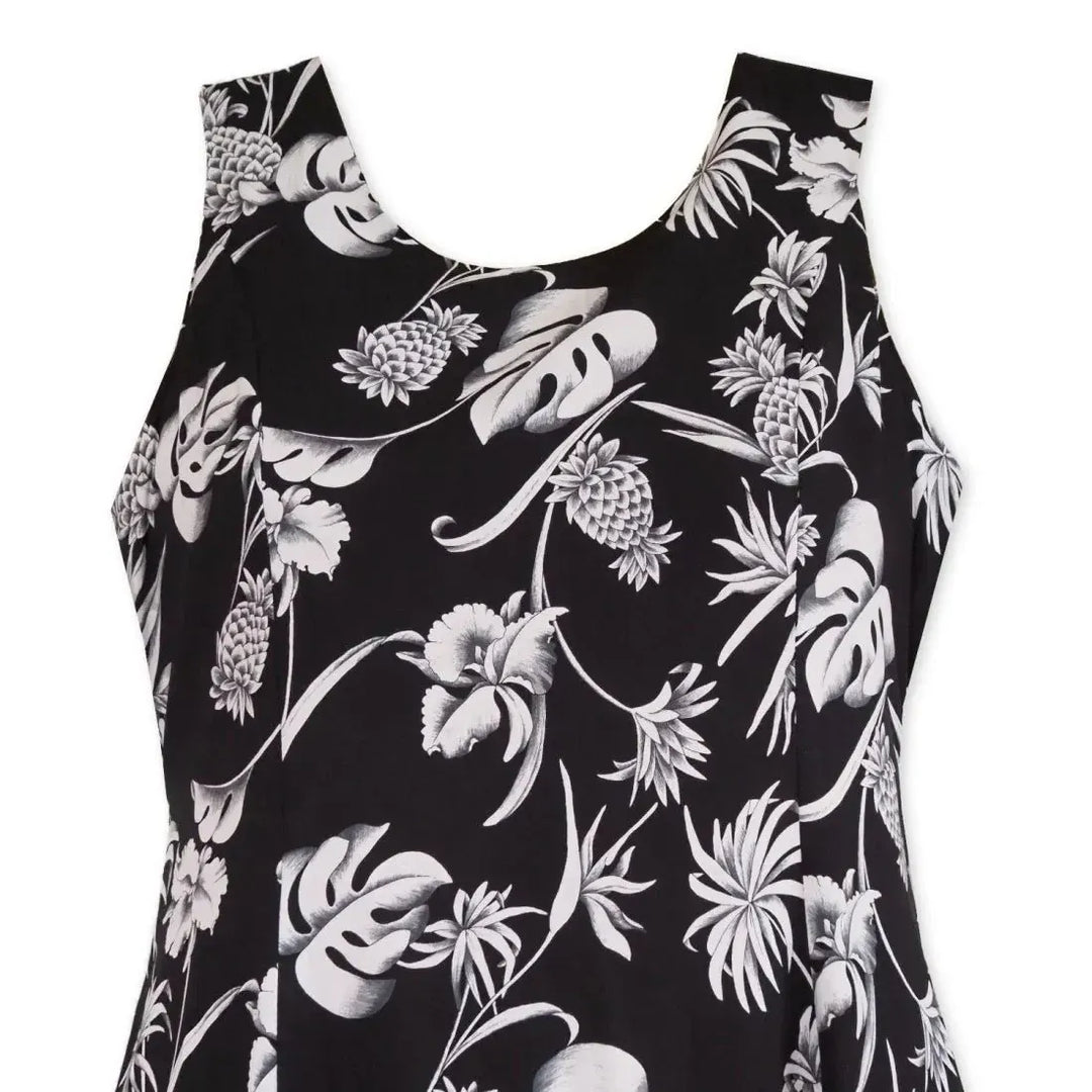 Pineapple Paradise Midi Hawaiian Dress in Black S / Black