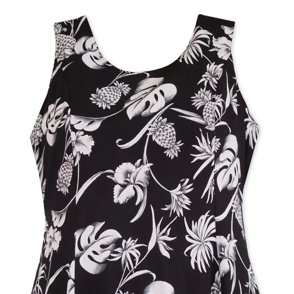 Pineapple Paradise Black Darling Midi Hawaiian Dress - Made in Hawaii