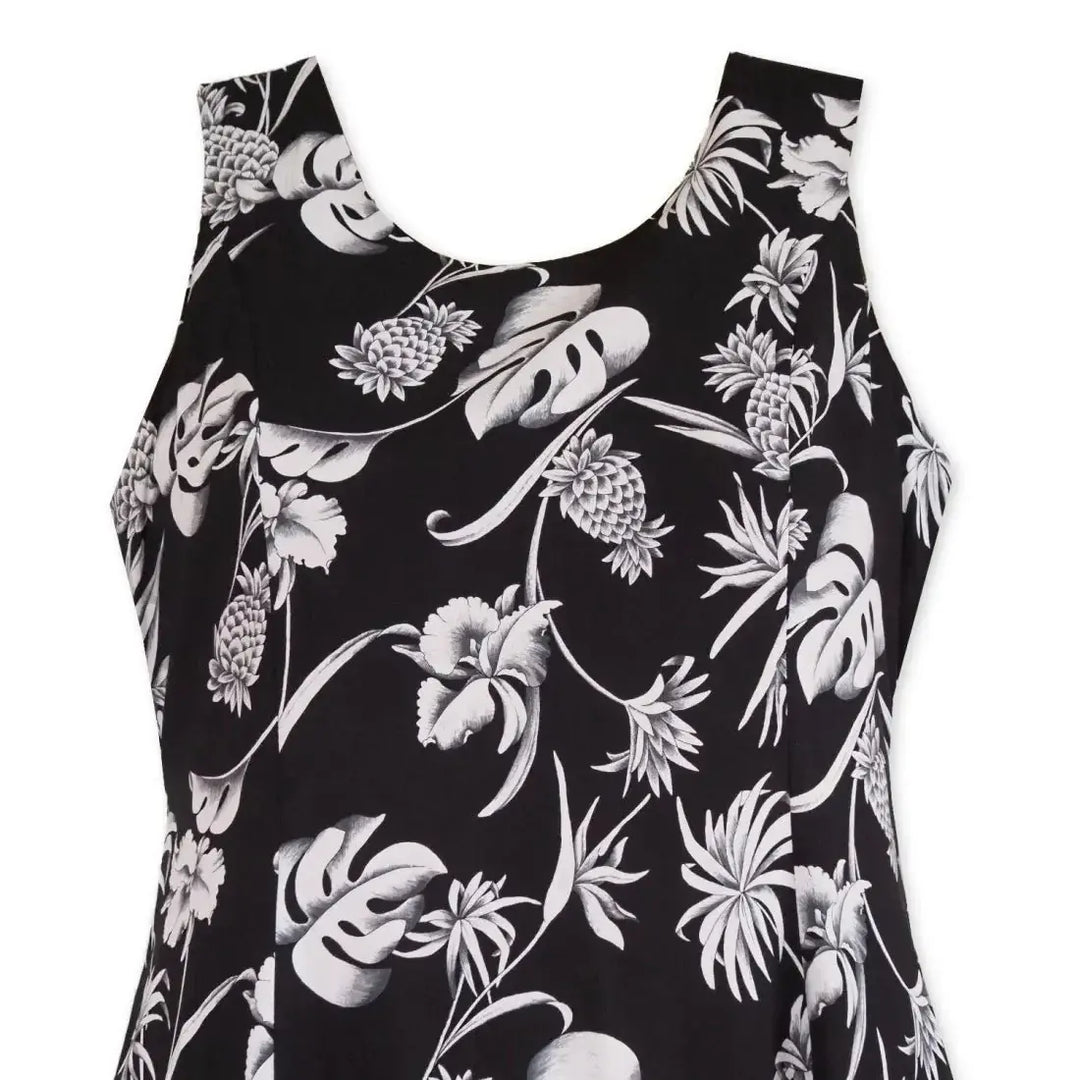 Pineapple Paradise Black Darling Midi Hawaiian Dress - Made in Hawaii