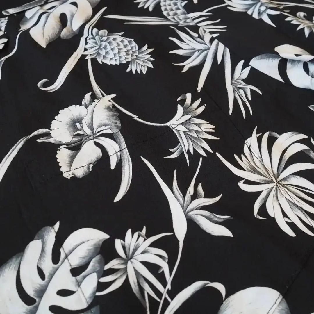 Pineapple Paradise Black Hawaiian Rayon Shirt Made in Hawaii