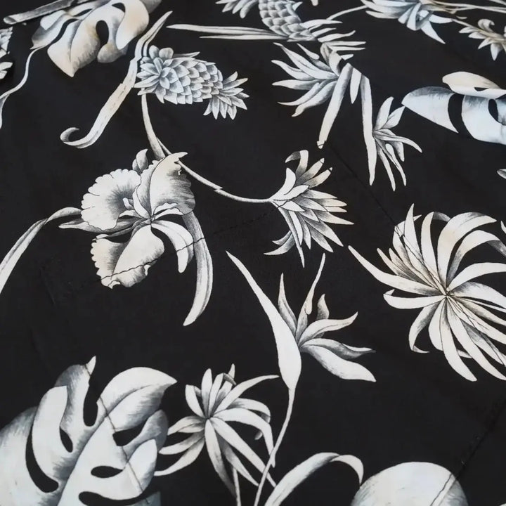 Pineapple Paradise Black Hawaiian Rayon Shirt Made in Hawaii
