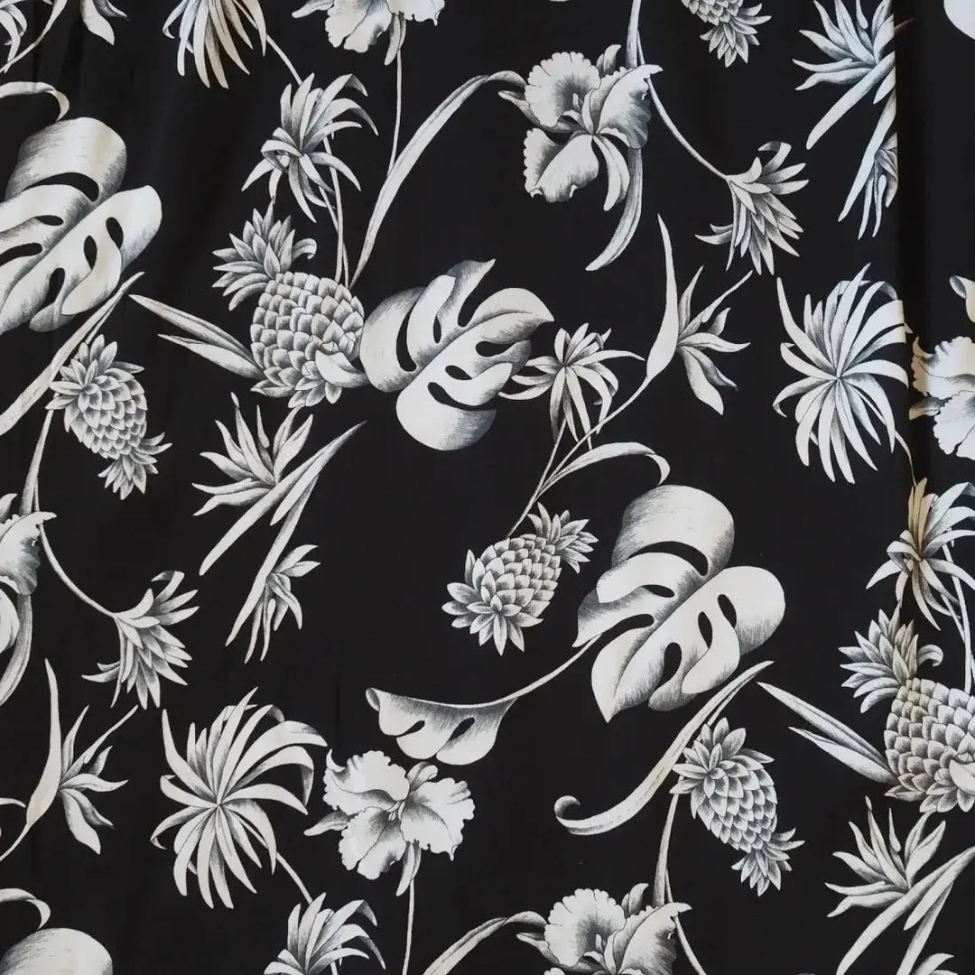 Pineapple Paradise Black Hawaiian Rayon Shirt Made in Hawaii