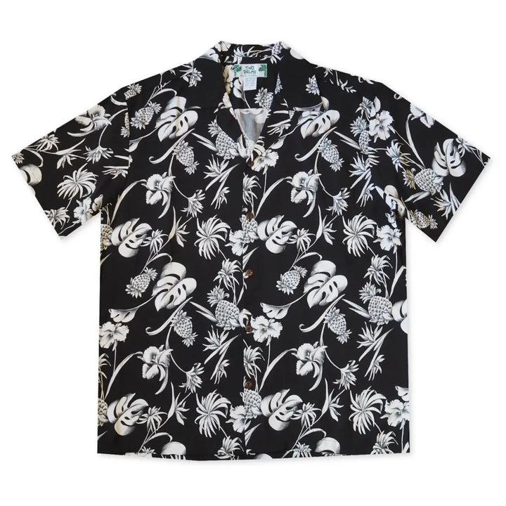 Pineapple Paradise Black Hawaiian Rayon Shirt - Made in Hawaii