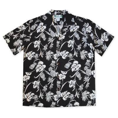 Pineapple Paradise Black Hawaiian Rayon Shirt - Made In Hawaii