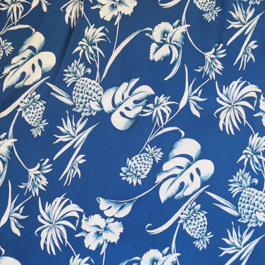 Pineapple Paradise Blue Hawaiian Rayon Shirt - Made in Hawaii