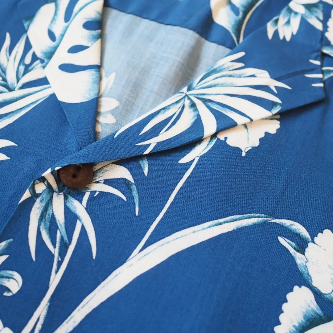 Pineapple Paradise Blue Hawaiian Rayon Shirt - Made in Hawaii