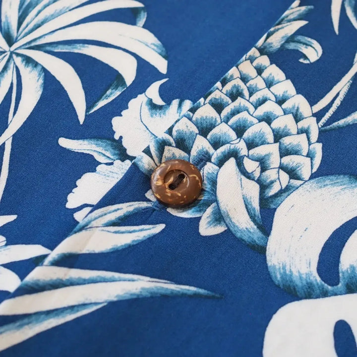 Pineapple Paradise Blue Hawaiian Rayon Shirt - Made in Hawaii