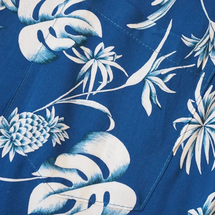 Pineapple Paradise Blue Hawaiian Rayon Shirt - Made in Hawaii