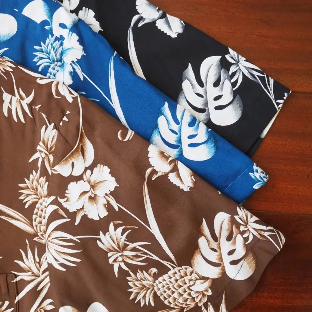 Pineapple Paradise Blue Hawaiian Rayon Shirt - Made in Hawaii