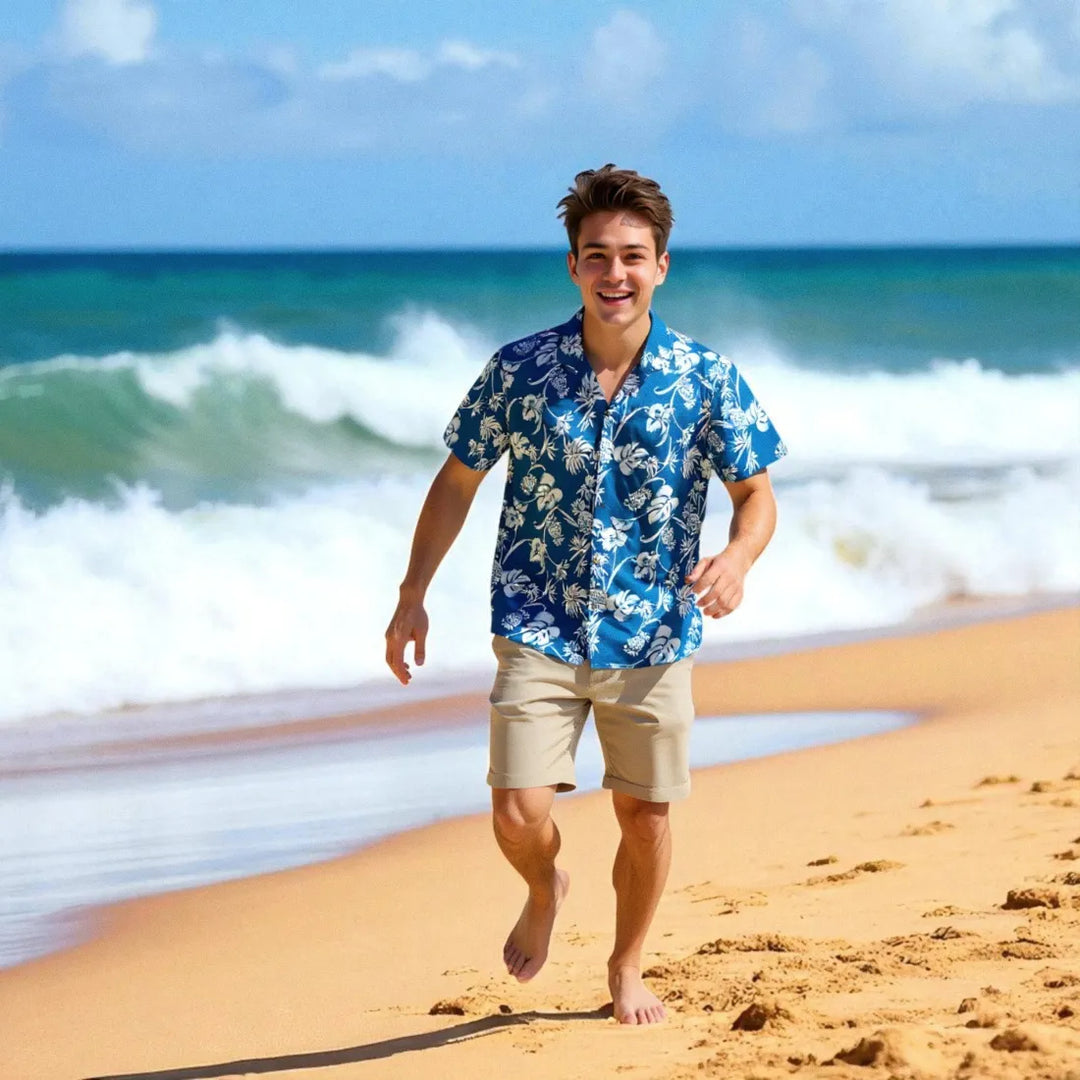 Pineapple Paradise Blue Hawaiian Rayon Shirt - Made in Hawaii