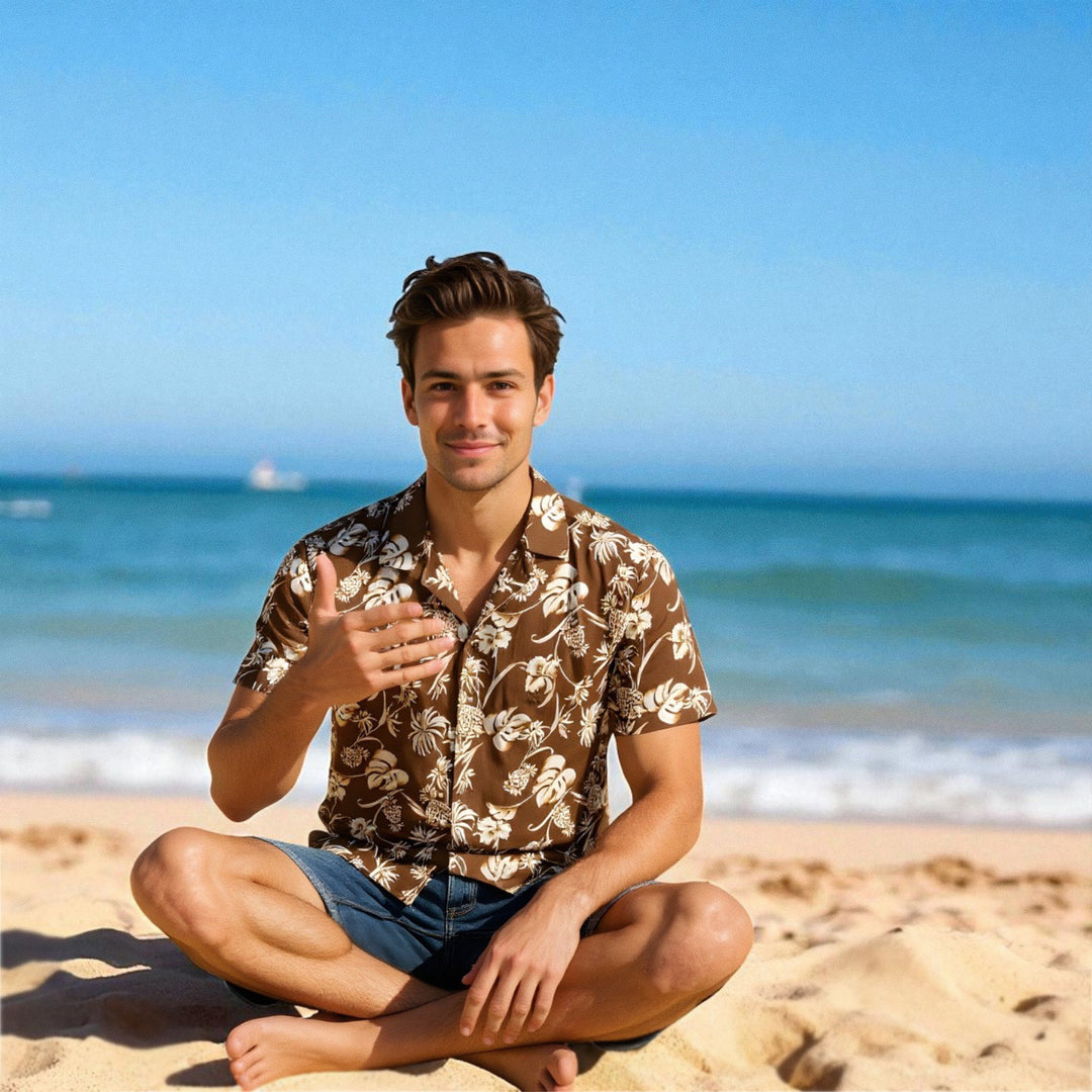 Pineapple Paradise Brown Hawaiian Rayon Shirt Made in Hawaii