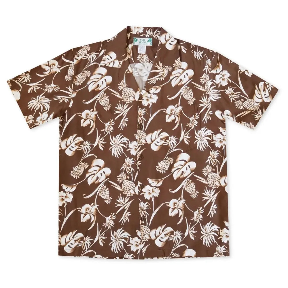 Pineapple Paradise Brown Hawaiian Rayon Shirt - Made in Hawaii