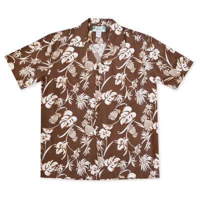 Pineapple Paradise Brown Hawaiian Rayon Shirt - Made In Hawaii