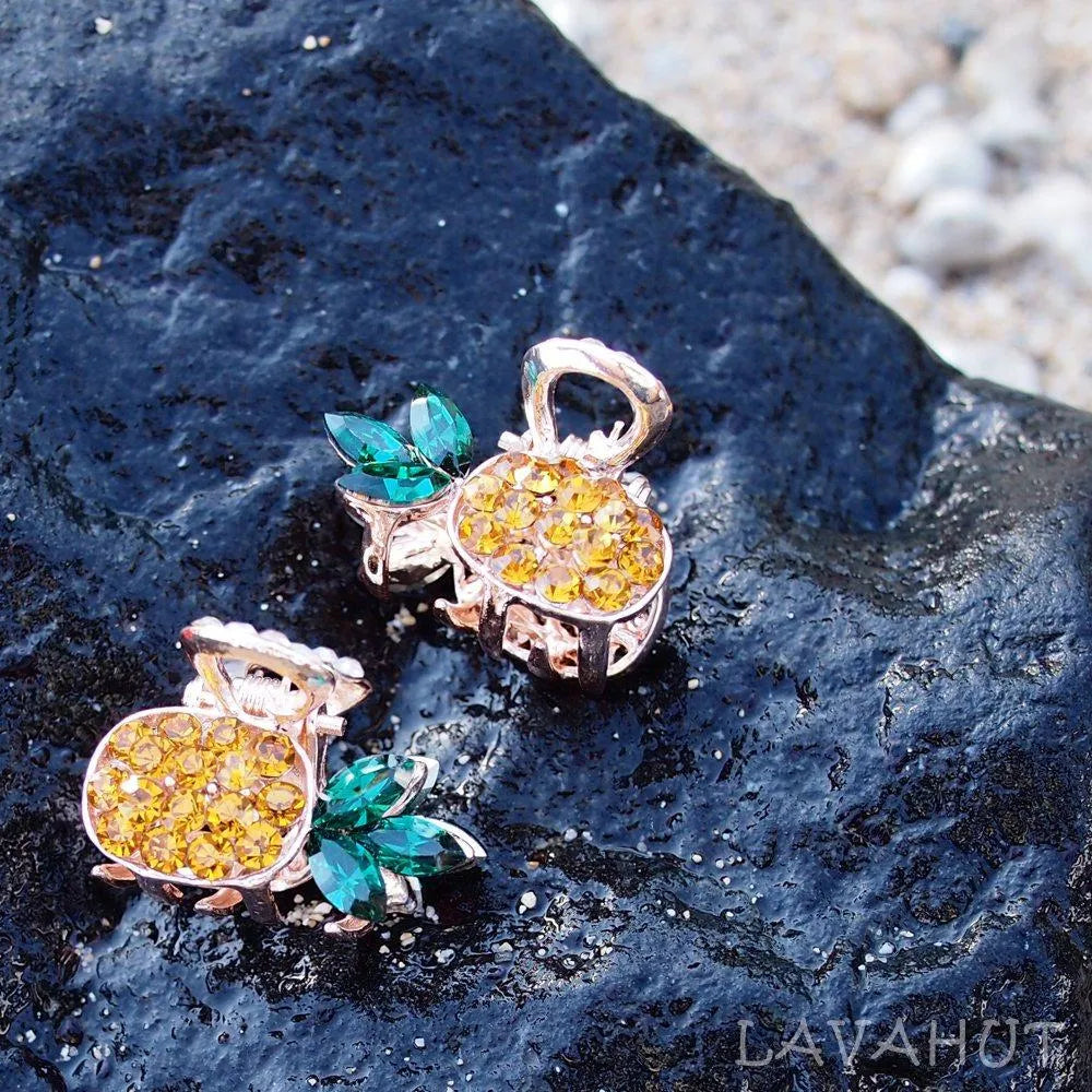 Pineapple Sparkly Hawaiian Flower Hair Claw Set - Made in Hawaii