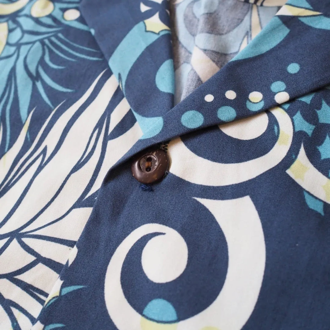 Pineapple Swirl Blue Hawaiian Cotton Shirt - Made in Hawaii