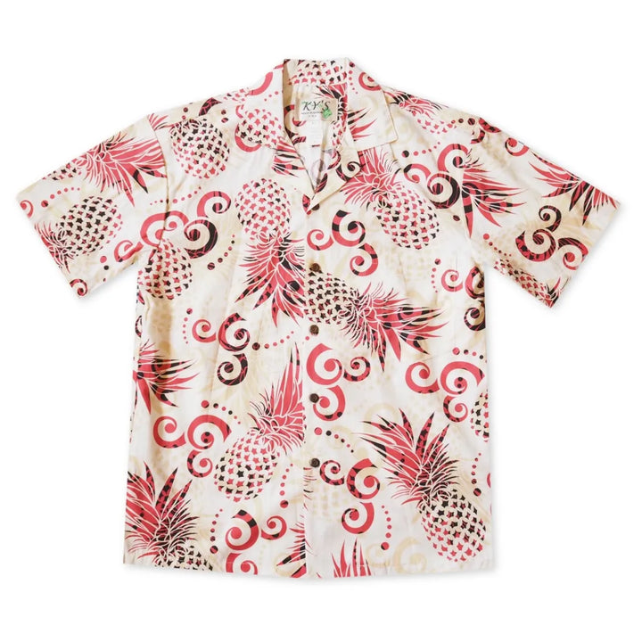 Pineapple Swirl Cream Hawaiian Cotton Shirt - Made in Hawaii