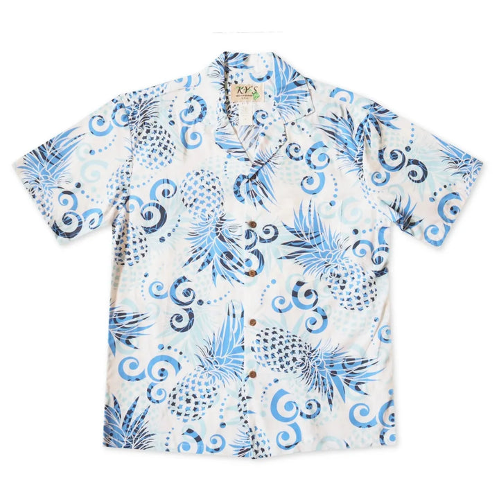 Pineapple Swirl White Hawaiian Cotton Shirt - Made in Hawaii