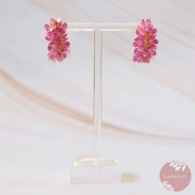Pink Blossom Huggie Hoop Earrings - Made In Hawaii